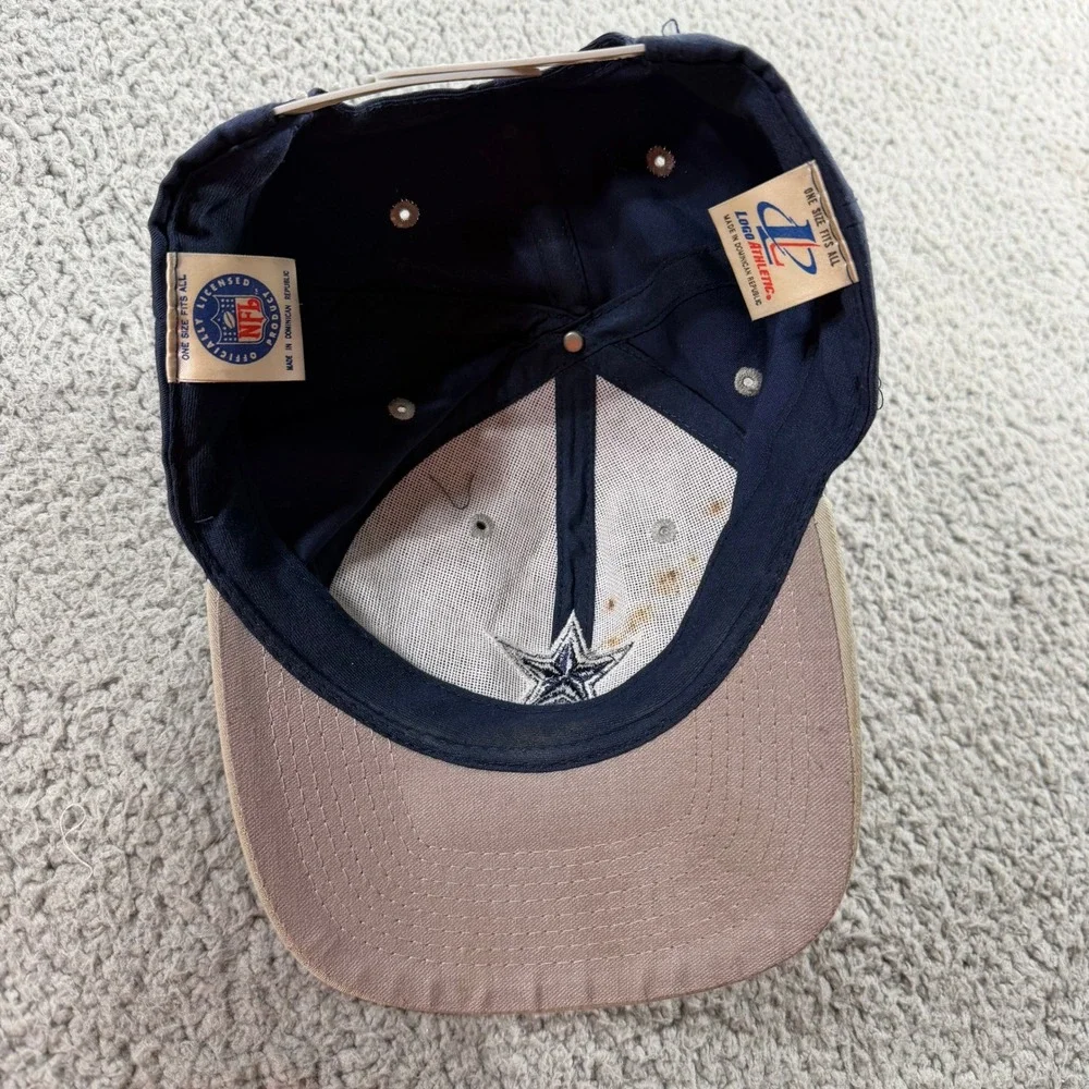 Vintage Logo Athletic Dallas‎ Cowboys Hat Navy Tan Snapback NFL Star Cap